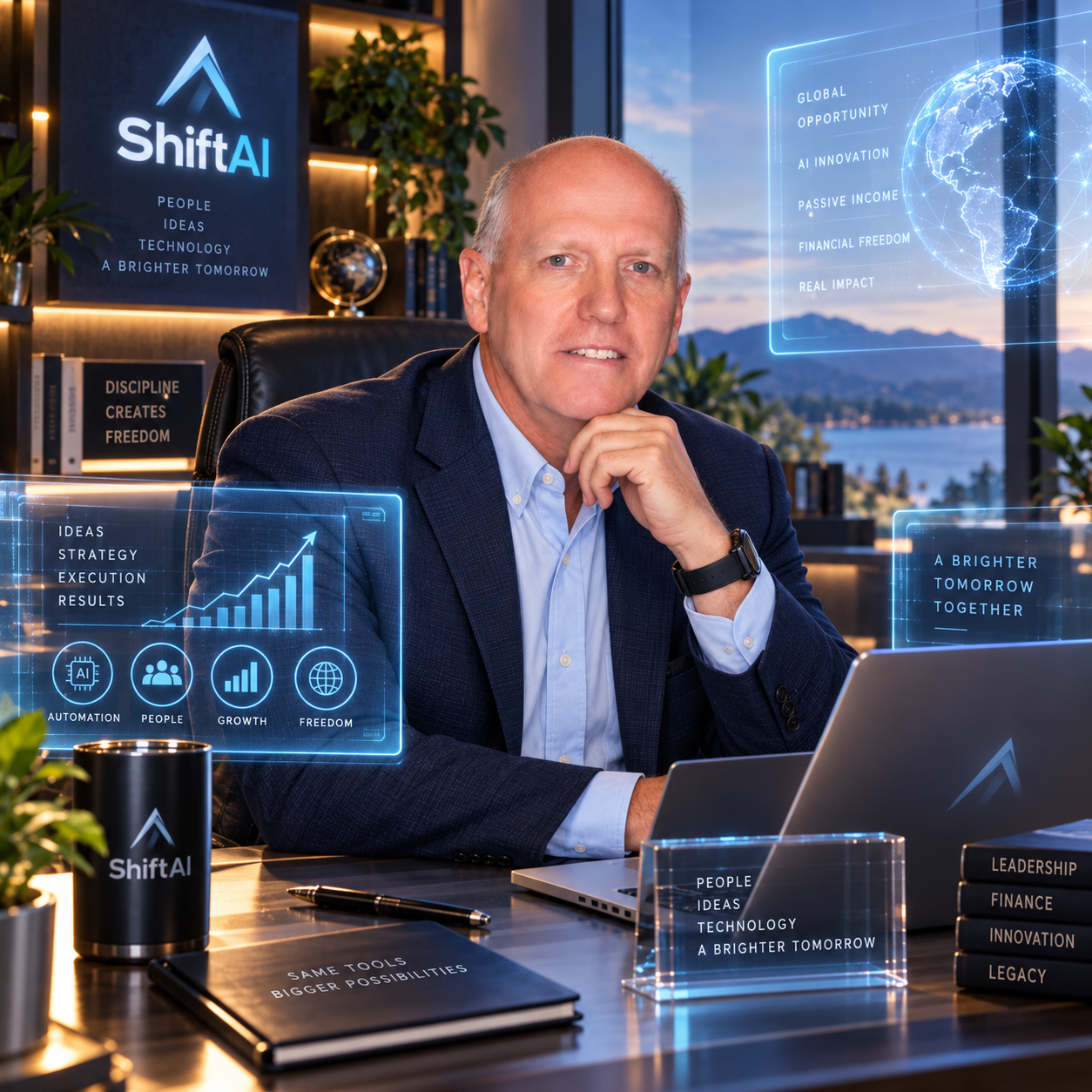 Mark Oestreich in a futuristic Shift AI workspace